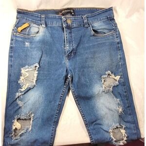 American Indian Men's Streetwear Ripped Distressed Skinny Jeans Sz 34, 32"